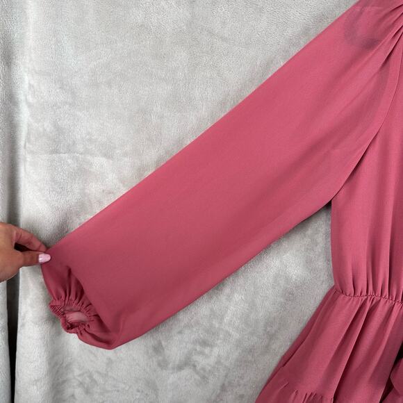 Show Me Your Mumu Dress Womens XS Pink Long Sleeve Ruffle Tier Addy Tie Boho - Picture 4 of 15